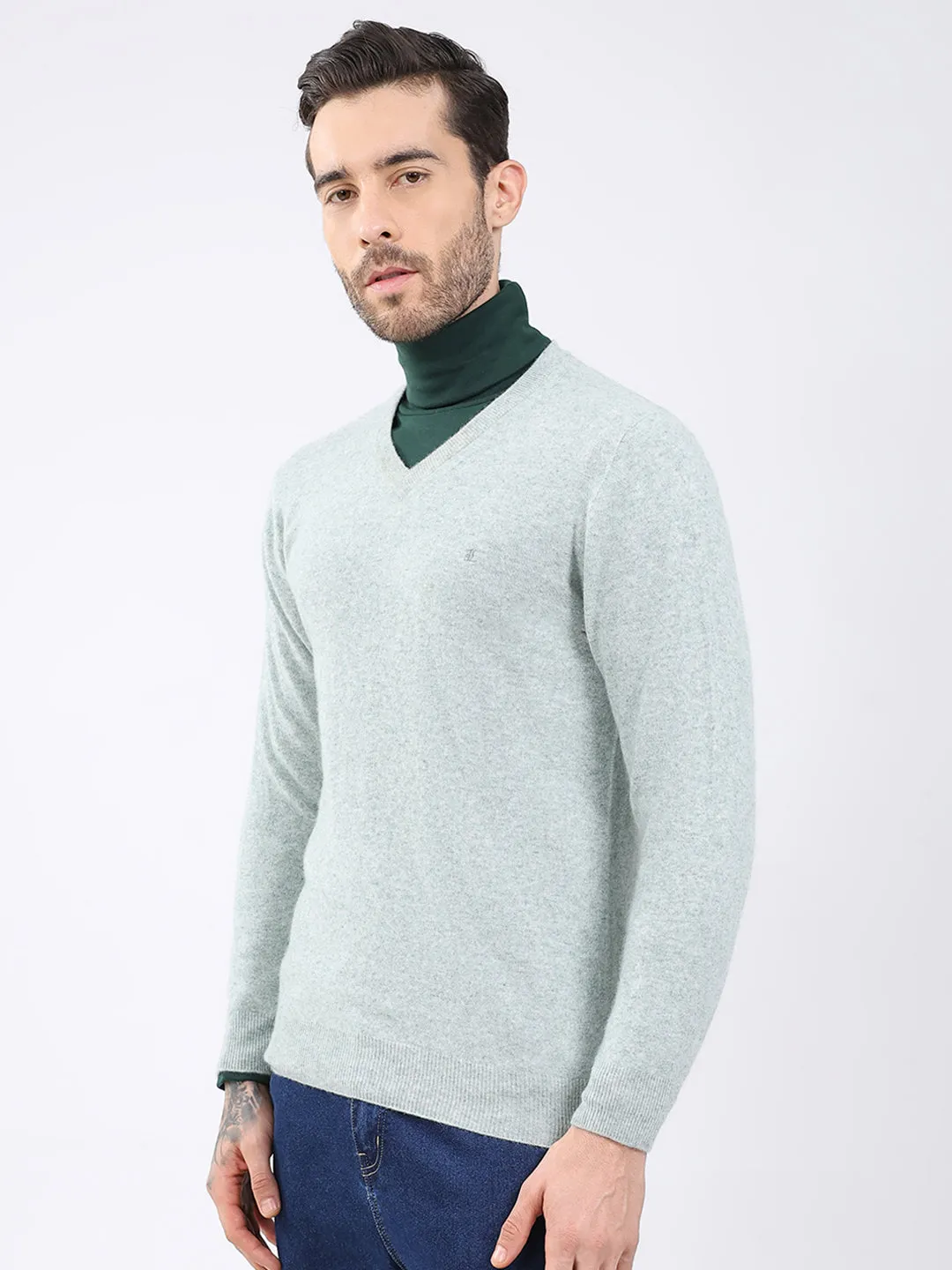 Luxuria Men Green Solid V Neck Full Sleeve Pullover sold by Monte Carlo product image thumbnail 3