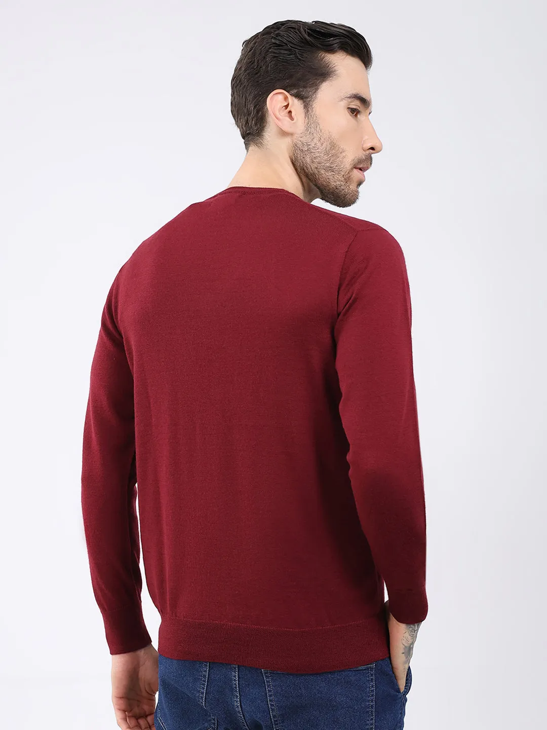 Luxuria Men Maroon Solid V Neck Full Sleeve Pullover sold by Monte Carlo product image thumbnail 5