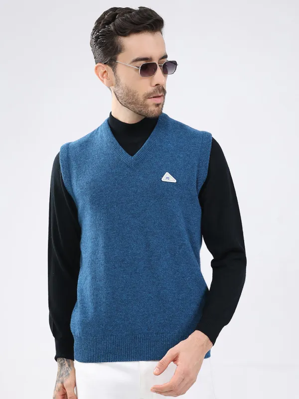 Men Blue Solid V Neck Sleeveless Sweater sold by Monte Carlo