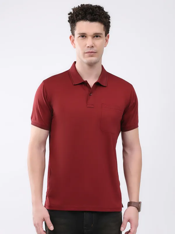Men Maroon Solid Collar Half Sleeve T-Shirt made by Monte Carlo