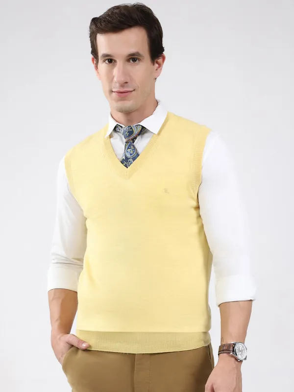Luxuria Men Yellow Solid V Neck Sleeveless Sweater made by Monte Carlo