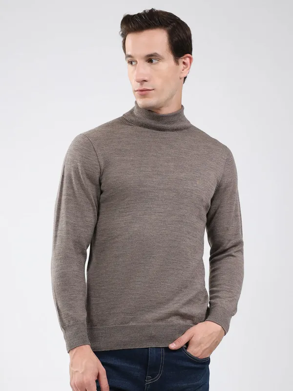 Luxuria Men Brown Solid High Neck Full Sleeve Pullover sold by Monte Carlo