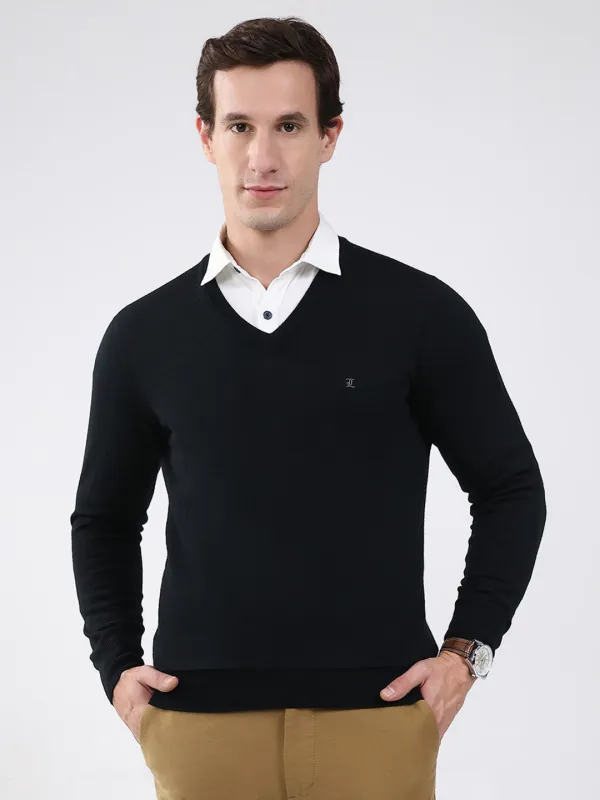 Luxuria Men Black Solid V Neck Full Sleeve Pullover sold by Monte Carlo