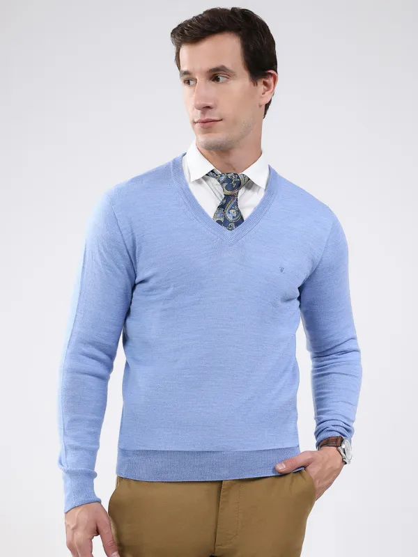 Luxuria Men Blue Solid V Neck Full Sleeve Pullover made by Monte Carlo