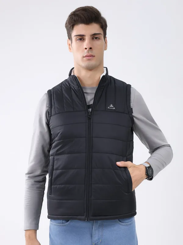 Rock.it Men Black & White Solid Mock Neck Sleeveless Jacket sold by Monte Carlo