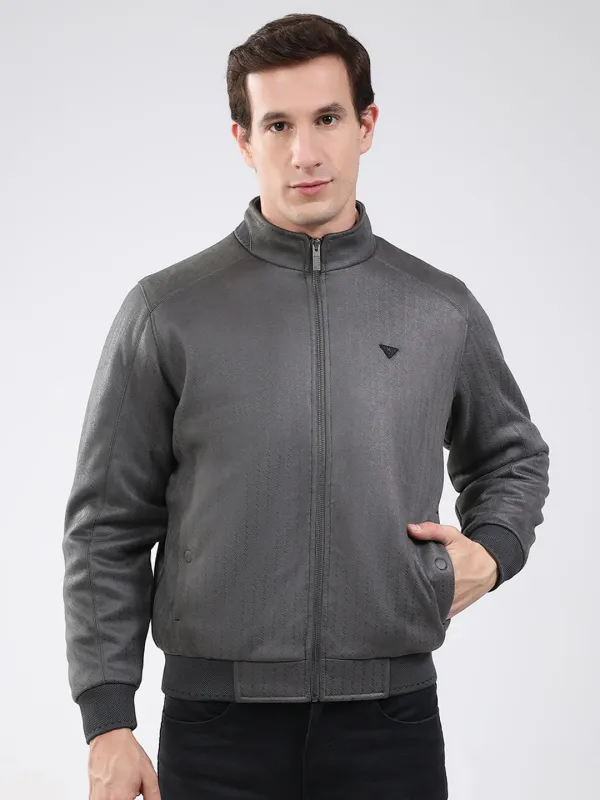 Men Olive Solid Mock Neck Full Sleeve Jacket sold by Monte Carlo