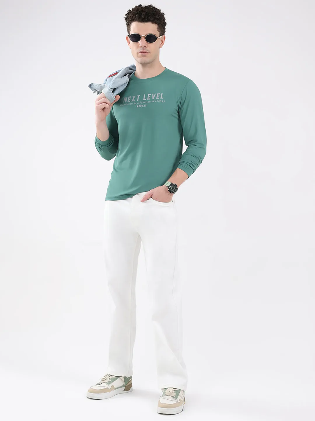 Rock.it Men Green Printed Round Neck Full Sleeve Winter T-Shirt sold by Monte Carlo product image thumbnail 2