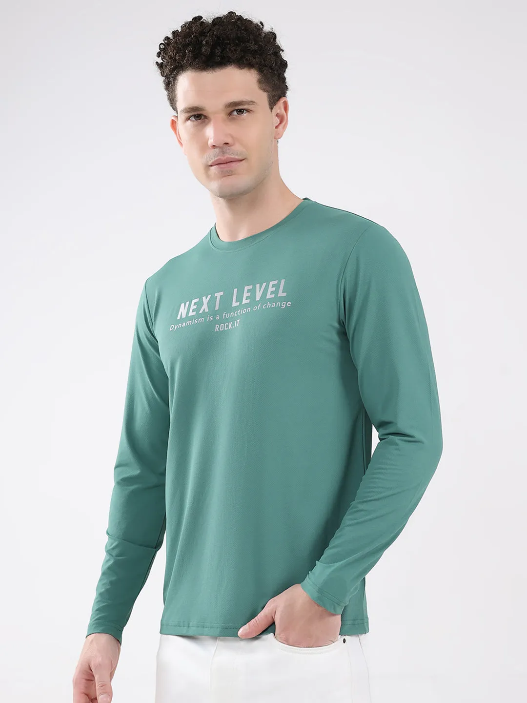 Rock.it Men Green Printed Round Neck Full Sleeve Winter T-Shirt sold by Monte Carlo product image thumbnail 3