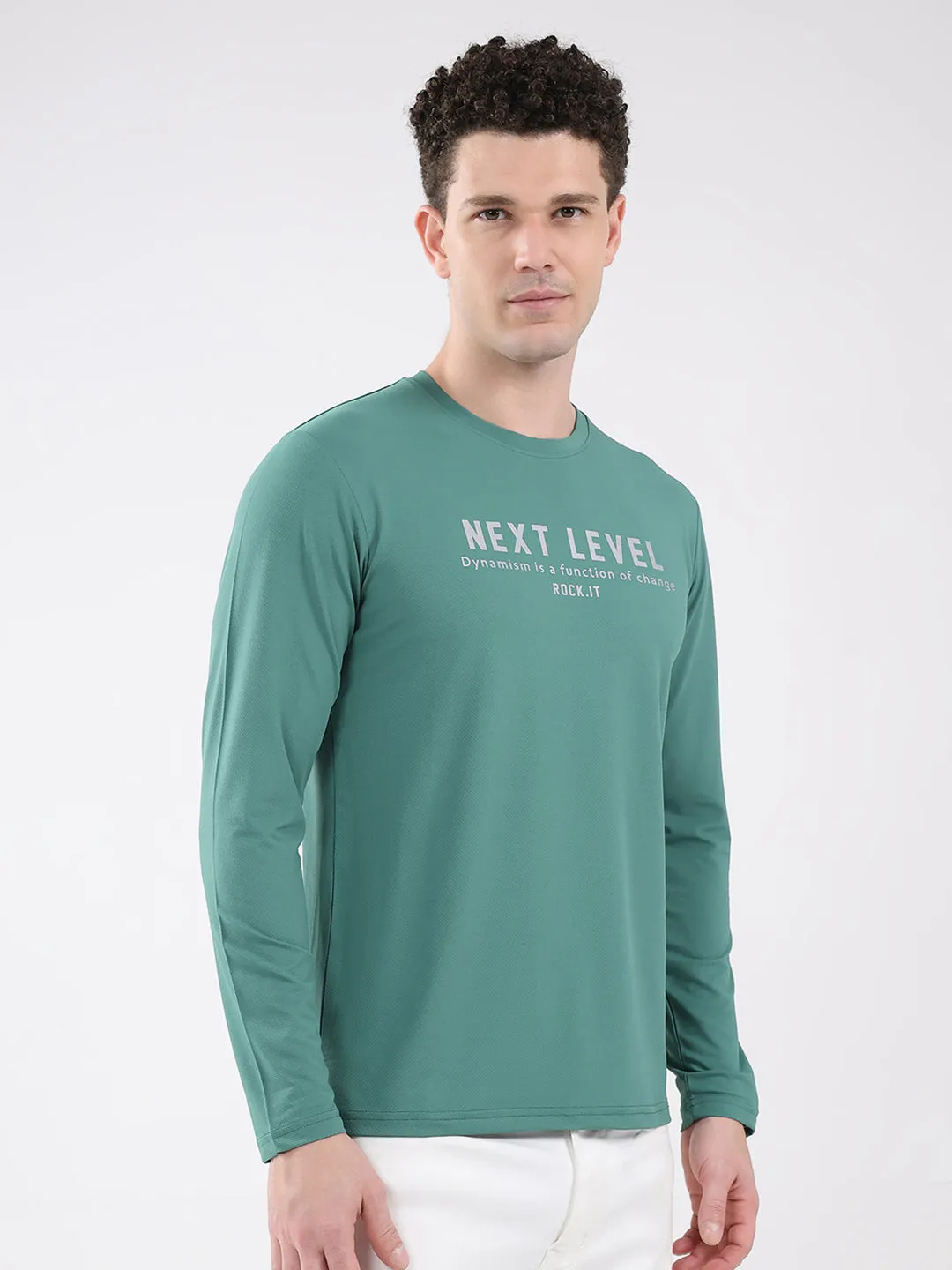 Rock.it Men Green Printed Round Neck Full Sleeve Winter T-Shirt sold by Monte Carlo product image thumbnail 4