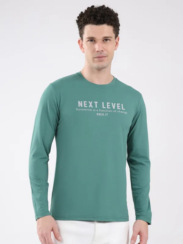 Rock.it Men Green Printed Round Neck Full Sleeve Winter T-Shirt made by Monte Carlo