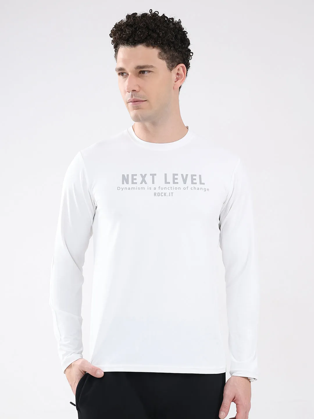 Rock.it Men White Printed Round Neck Full Sleeve Winter T-Shirt sold by Monte Carlo