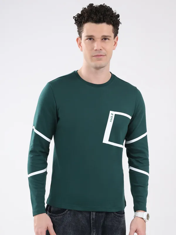 Rock.it Men Green Solid Round Neck Full Sleeve Winter T-Shirt made by Monte Carlo