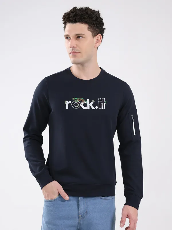 Rock.it Men Navy Blue Embroidered Round Neck Full Sleeve Sweatshirt sold by Monte Carlo