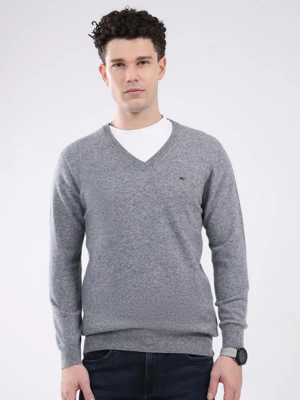 Men Grey Solid V Neck Full Sleeve Pullover sold by Monte Carlo
