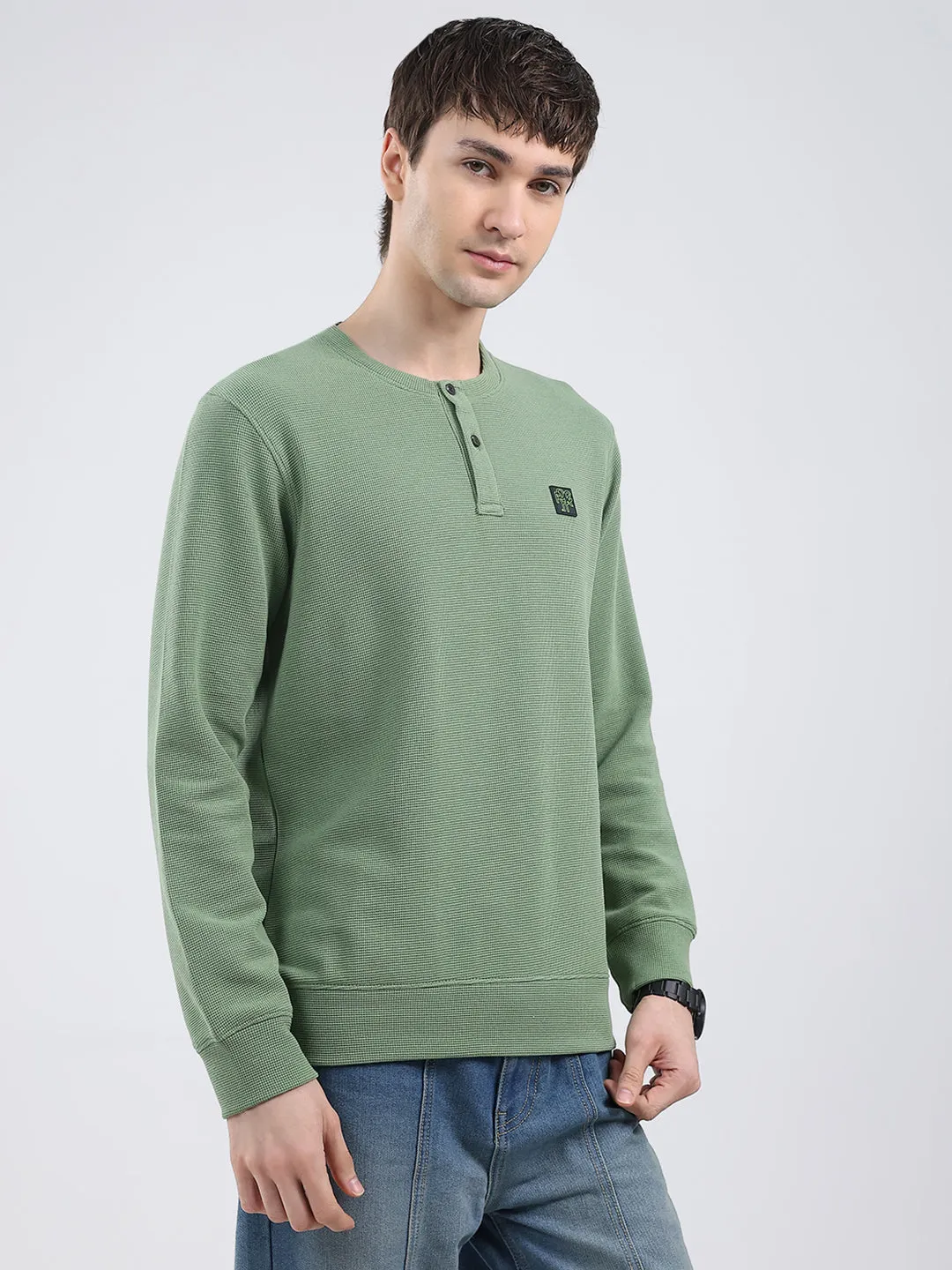 Rock.it Men Green Solid Round Neck Full Sleeve Winter T-Shirt sold by Monte Carlo product image thumbnail 4
