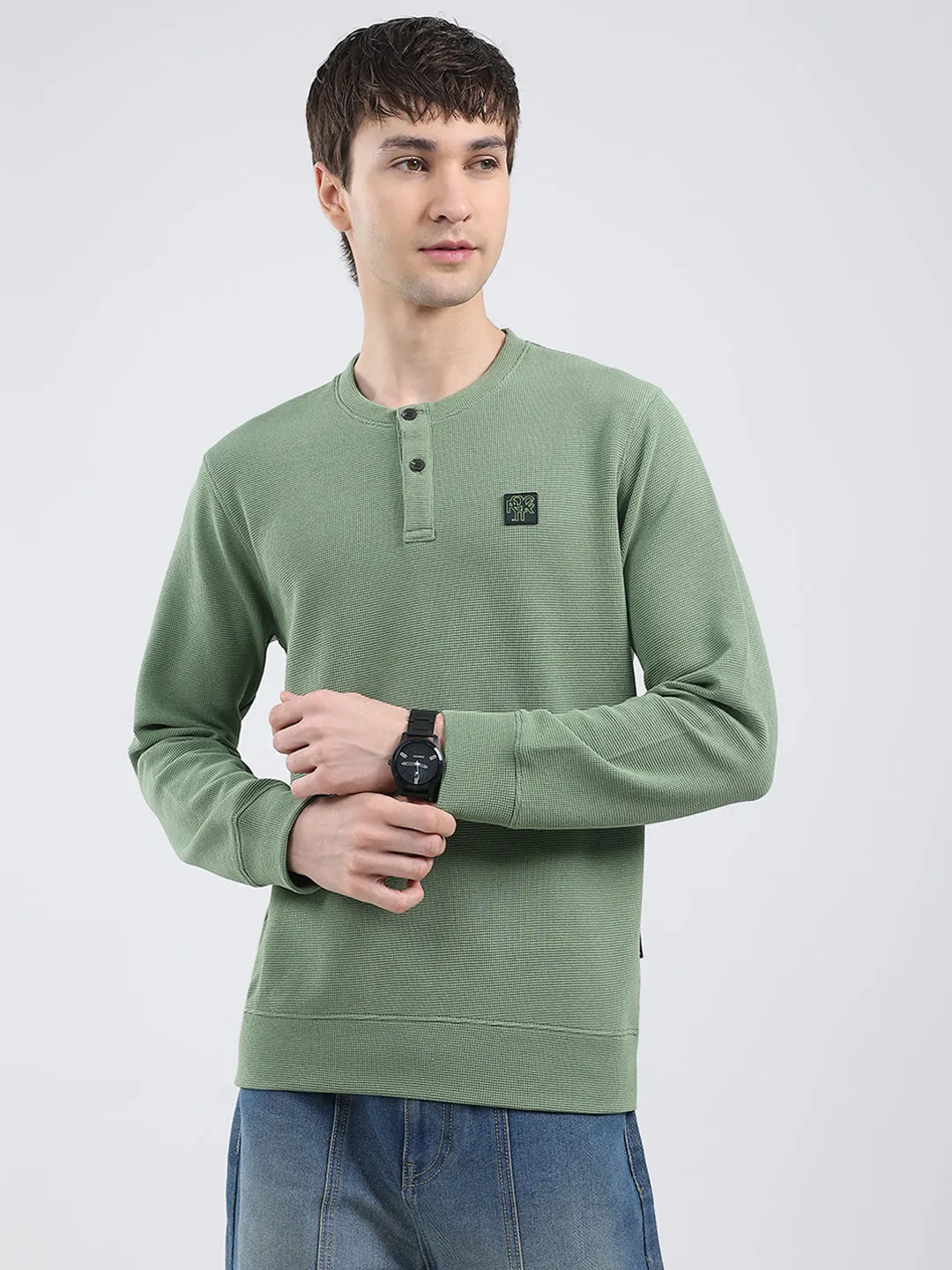 Rock.it Men Green Solid Round Neck Full Sleeve Winter T-Shirt sold by Monte Carlo