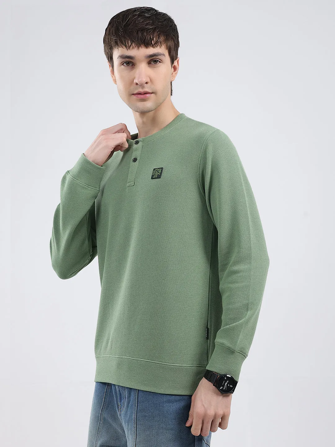 Rock.it Men Green Solid Round Neck Full Sleeve Winter T-Shirt sold by Monte Carlo product image thumbnail 3