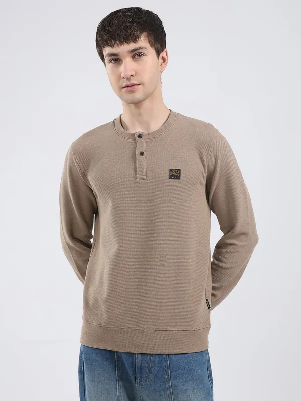 Rock.it Men Brown Solid Round Neck Full Sleeve Winter T-Shirt made by Monte Carlo