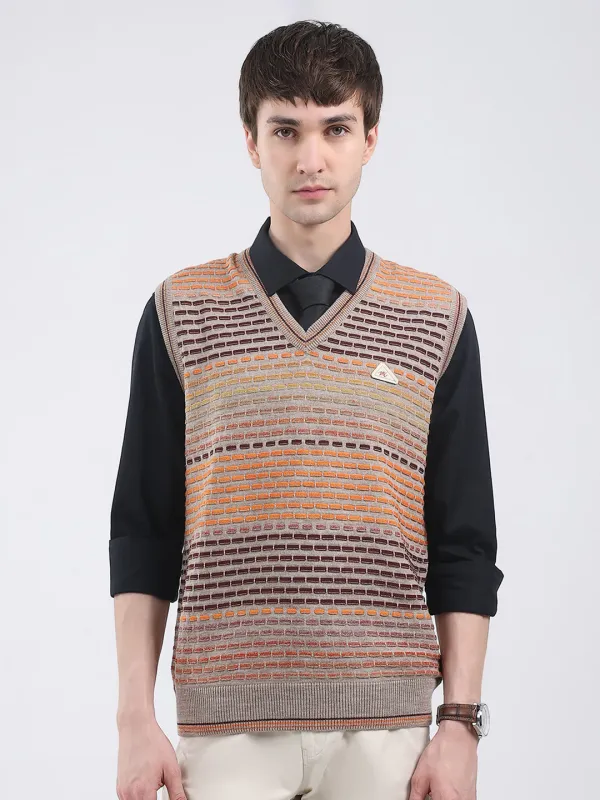 Men Multicolor Self Design V Neck Sleeveless Sweater made by Monte Carlo