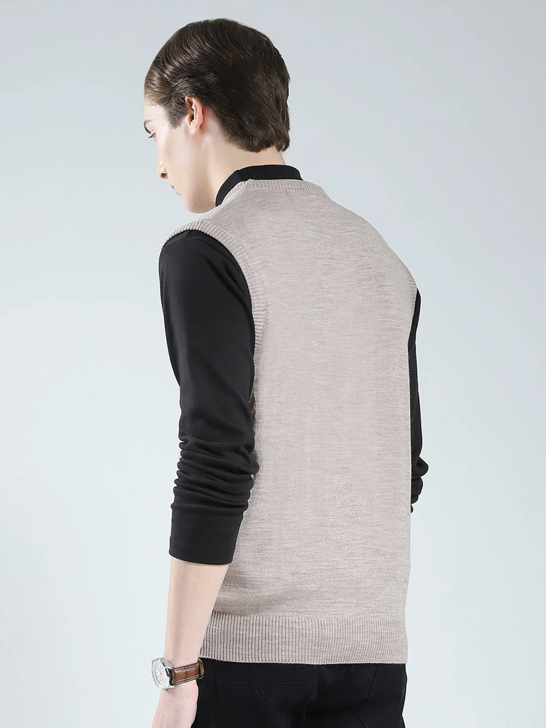 Men Grey Solid V Neck Sleeveless Sweater sold by Monte Carlo product image thumbnail 5