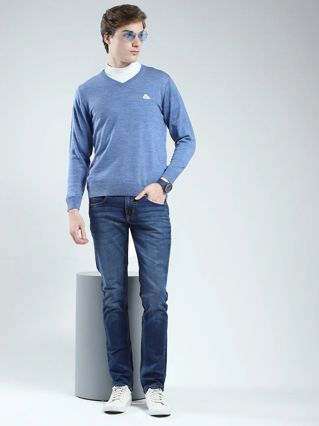 Men Blue Solid V Neck Full Sleeve Pullover sold by Monte Carlo product image thumbnail 2