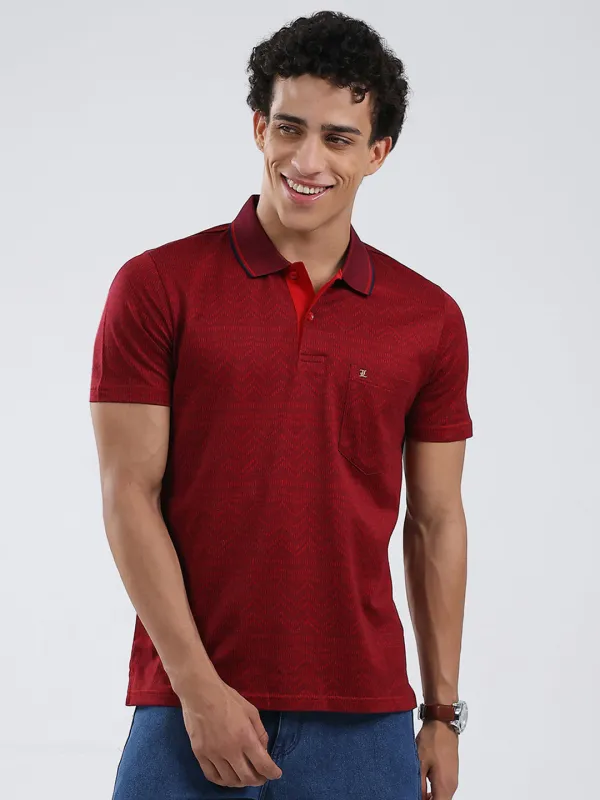 Luxuria Men Maroon Self Design Collar Half Sleeve T-Shirt sold by Monte Carlo