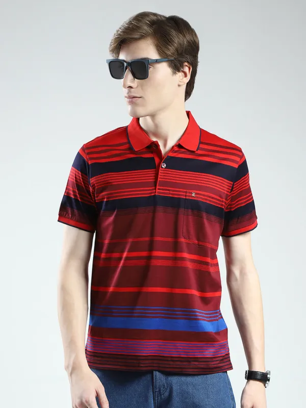 Luxuria Men Red Stripe Collar Half Sleeve T-Shirt made by Monte Carlo