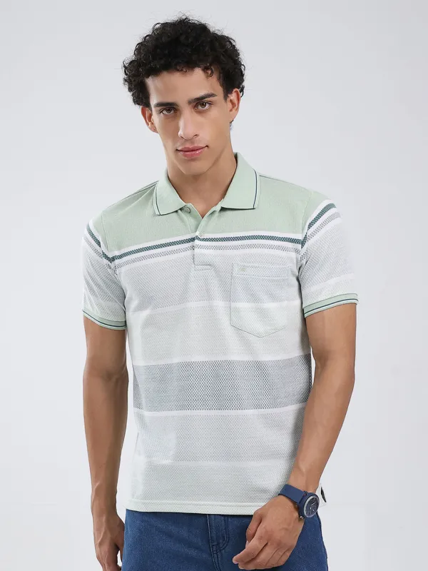 Men Green Stripe Collar Half Sleeve T-Shirt made by Monte Carlo