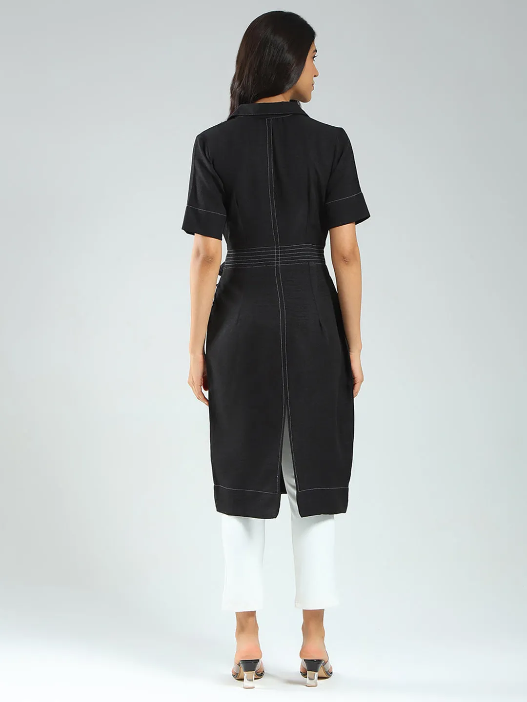 Women Black Solid Collar Half Sleeve Tunic sold by Monte Carlo product image thumbnail 5