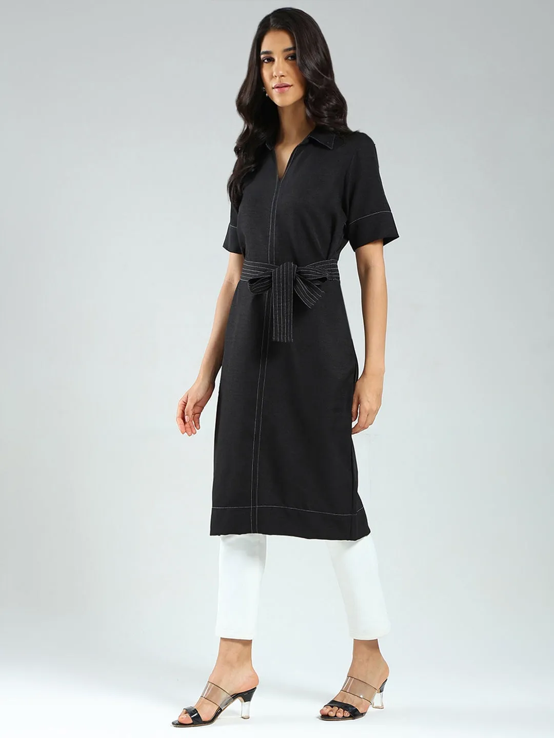 Women Black Solid Collar Half Sleeve Tunic sold by Monte Carlo product image thumbnail 3