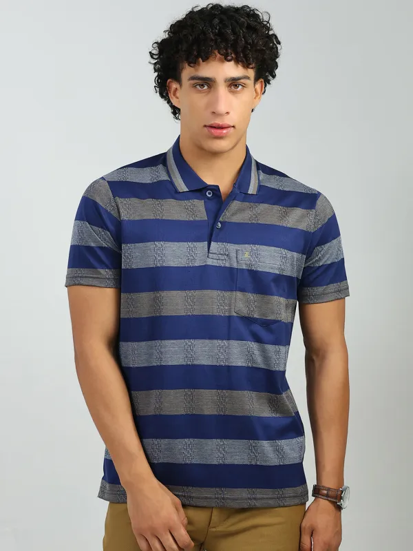 Luxuria Men Blue Stripe Collar Half Sleeve T-Shirt sold by Monte Carlo