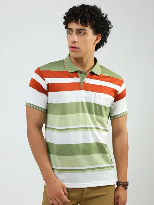 Luxuria Men Green Stripe Collar Half Sleeve T-Shirt made by Monte Carlo