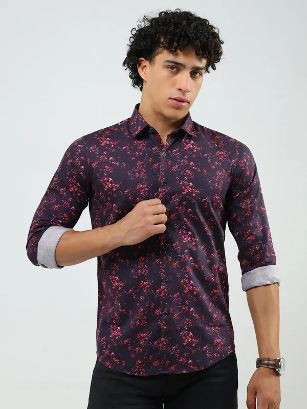 Men Burgundy Printed Collar Full Sleeve Shirt sold by Monte Carlo