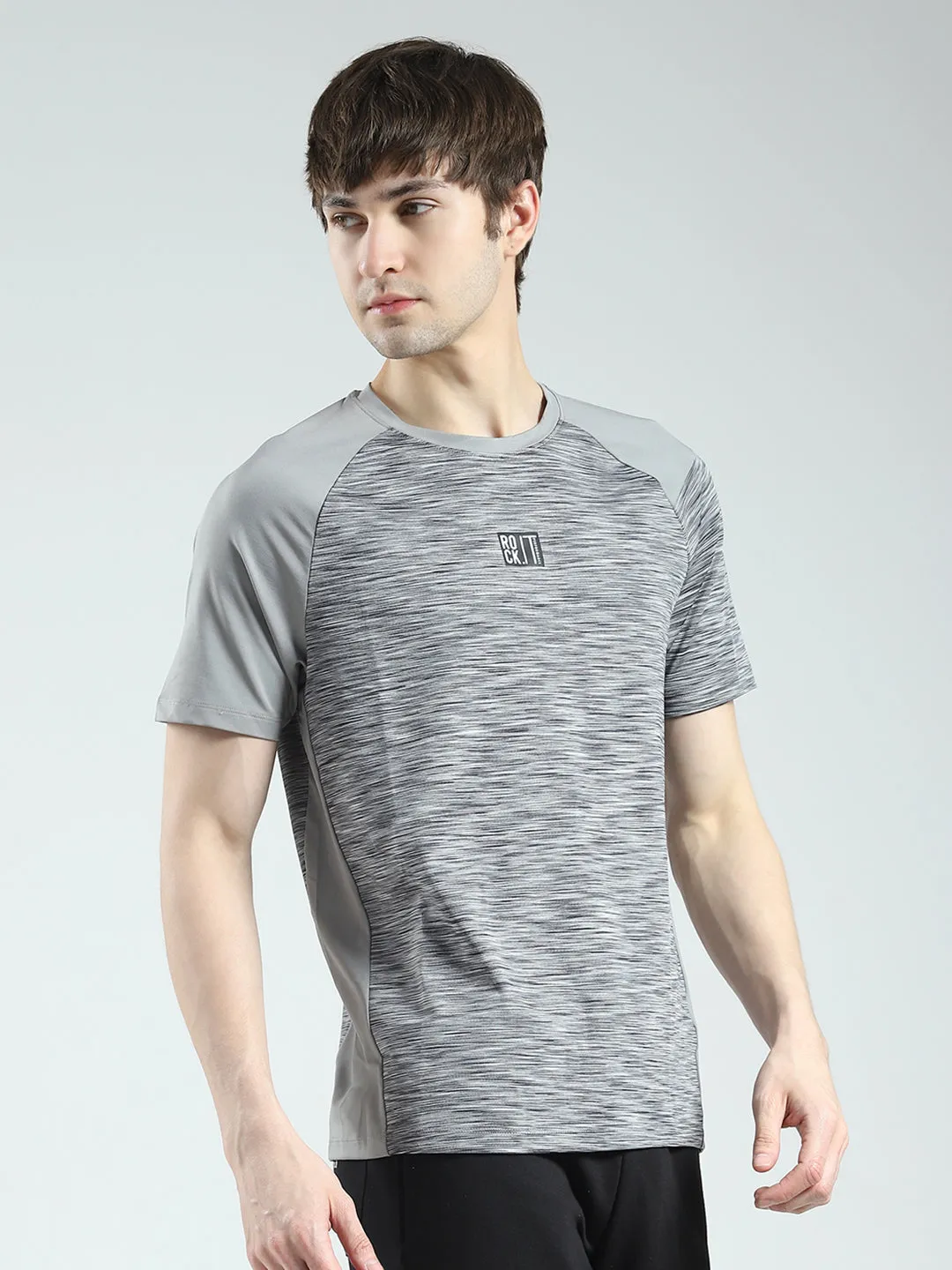 Rock.it Men Grey Solid Round Neck Half Sleeve T-Shirt sold by Monte Carlo product image thumbnail 4