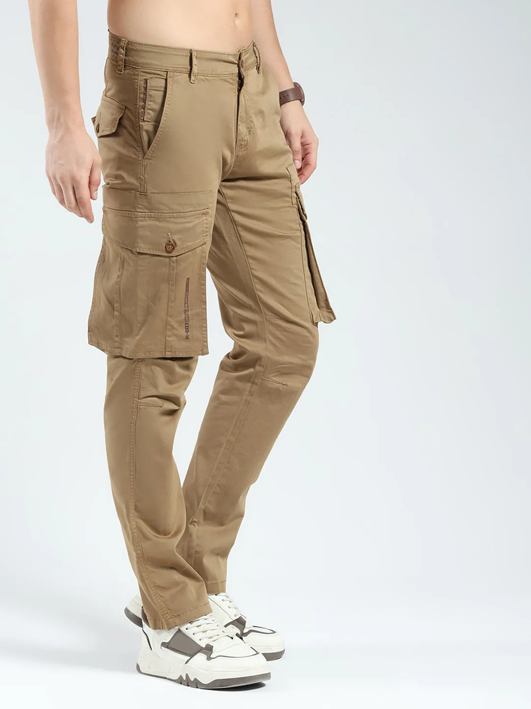 Men Khaki Solid Slim Fit Cargo sold by Monte Carlo product image thumbnail 4