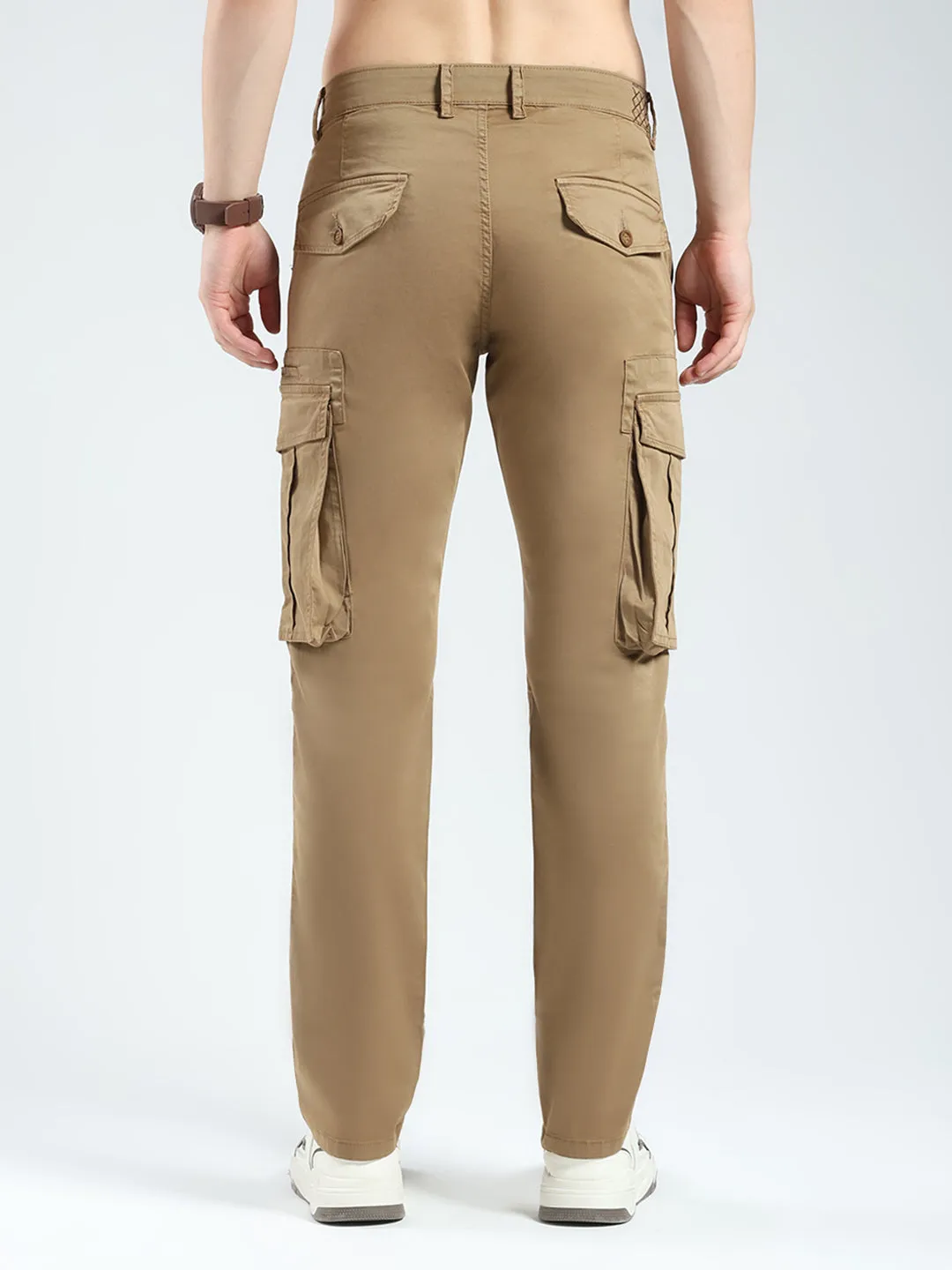 Men Khaki Solid Slim Fit Cargo sold by Monte Carlo product image thumbnail 5