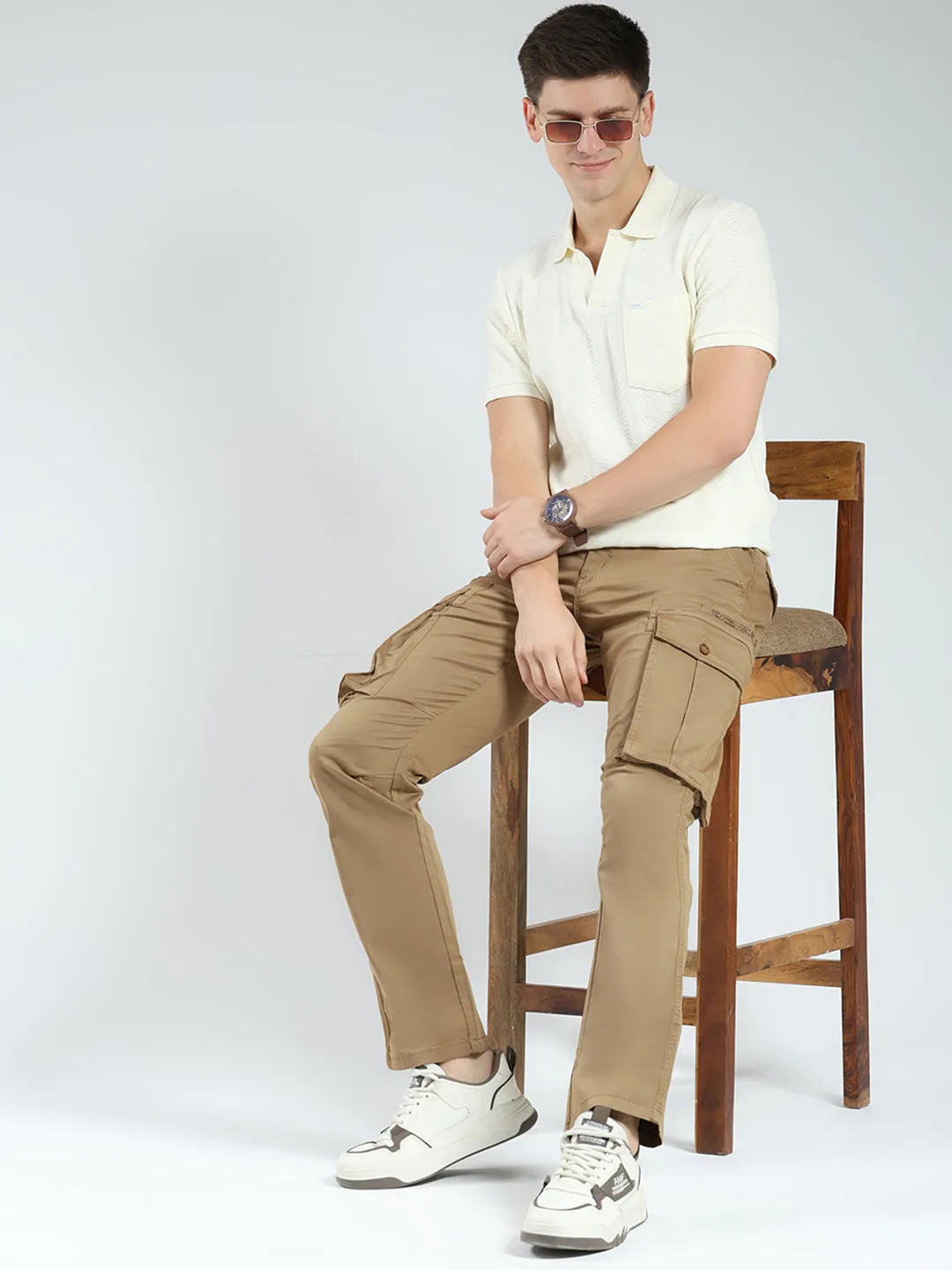 Men Khaki Solid Slim Fit Cargo sold by Monte Carlo product image thumbnail 2