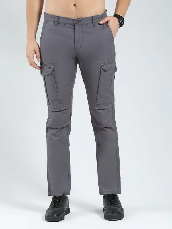 Men Grey Solid Slim Fit Cargo sold by Monte Carlo