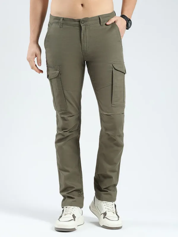 Men Olive Solid Slim Fit Cargo sold by Monte Carlo