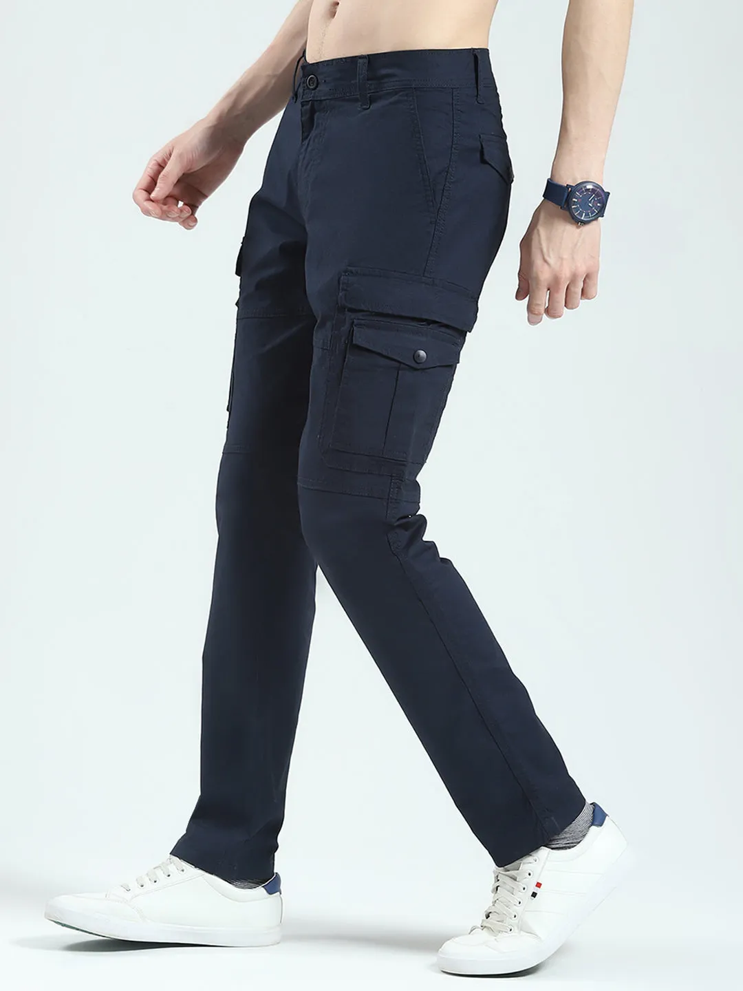 Men Navy Blue Solid Slim Fit Cargo sold by Monte Carlo product image thumbnail 3