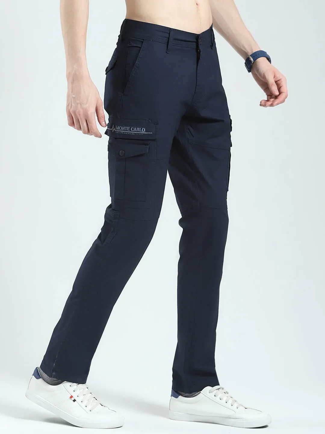 Men Navy Blue Solid Slim Fit Cargo sold by Monte Carlo product image thumbnail 4