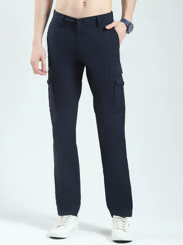 Men Navy Blue Solid Slim Fit Cargo sold by Monte Carlo