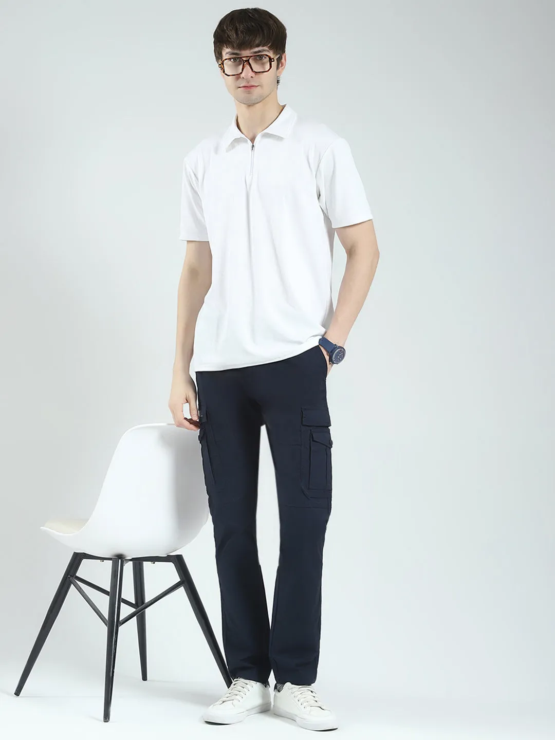 Men Navy Blue Solid Slim Fit Cargo sold by Monte Carlo product image thumbnail 2