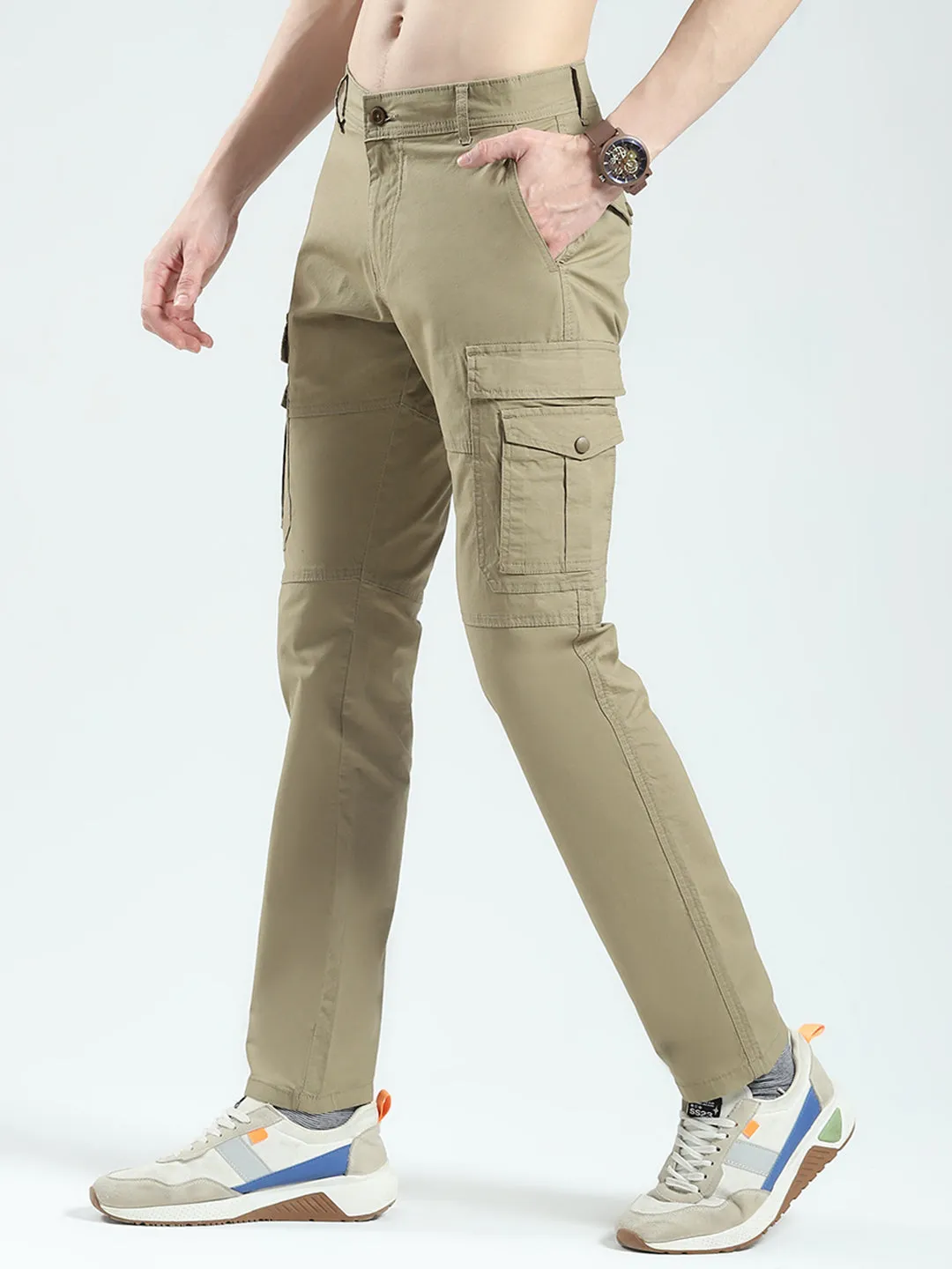 Men Khaki Solid Slim Fit Cargo sold by Monte Carlo product image thumbnail 3