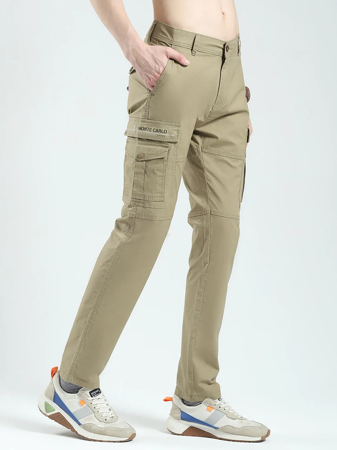Men Khaki Solid Slim Fit Cargo sold by Monte Carlo product image thumbnail 4