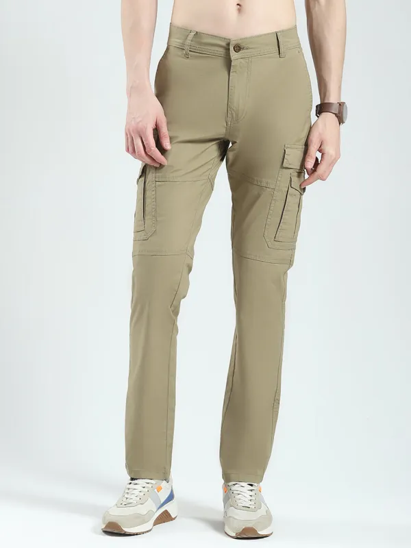 Men Khaki Solid Slim Fit Cargo sold by Monte Carlo