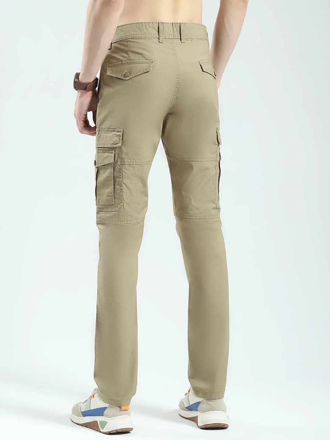 Men Khaki Solid Slim Fit Cargo sold by Monte Carlo product image thumbnail 5