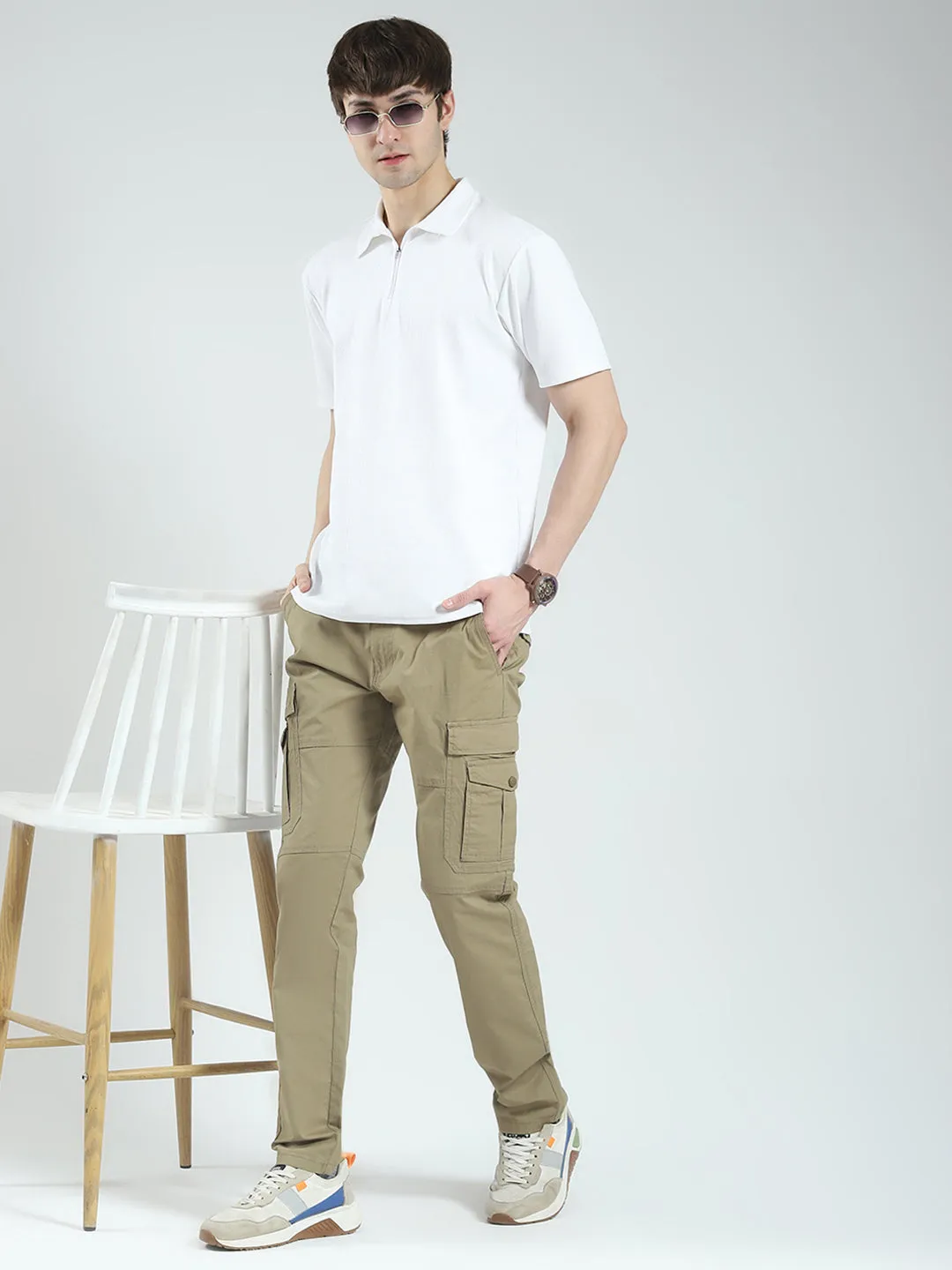 Men Khaki Solid Slim Fit Cargo sold by Monte Carlo product image thumbnail 2