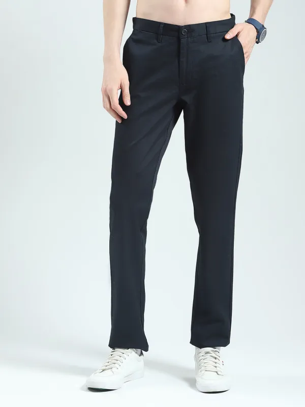 Men Navy Blue Solid Slim Fit Trouser sold by Monte Carlo