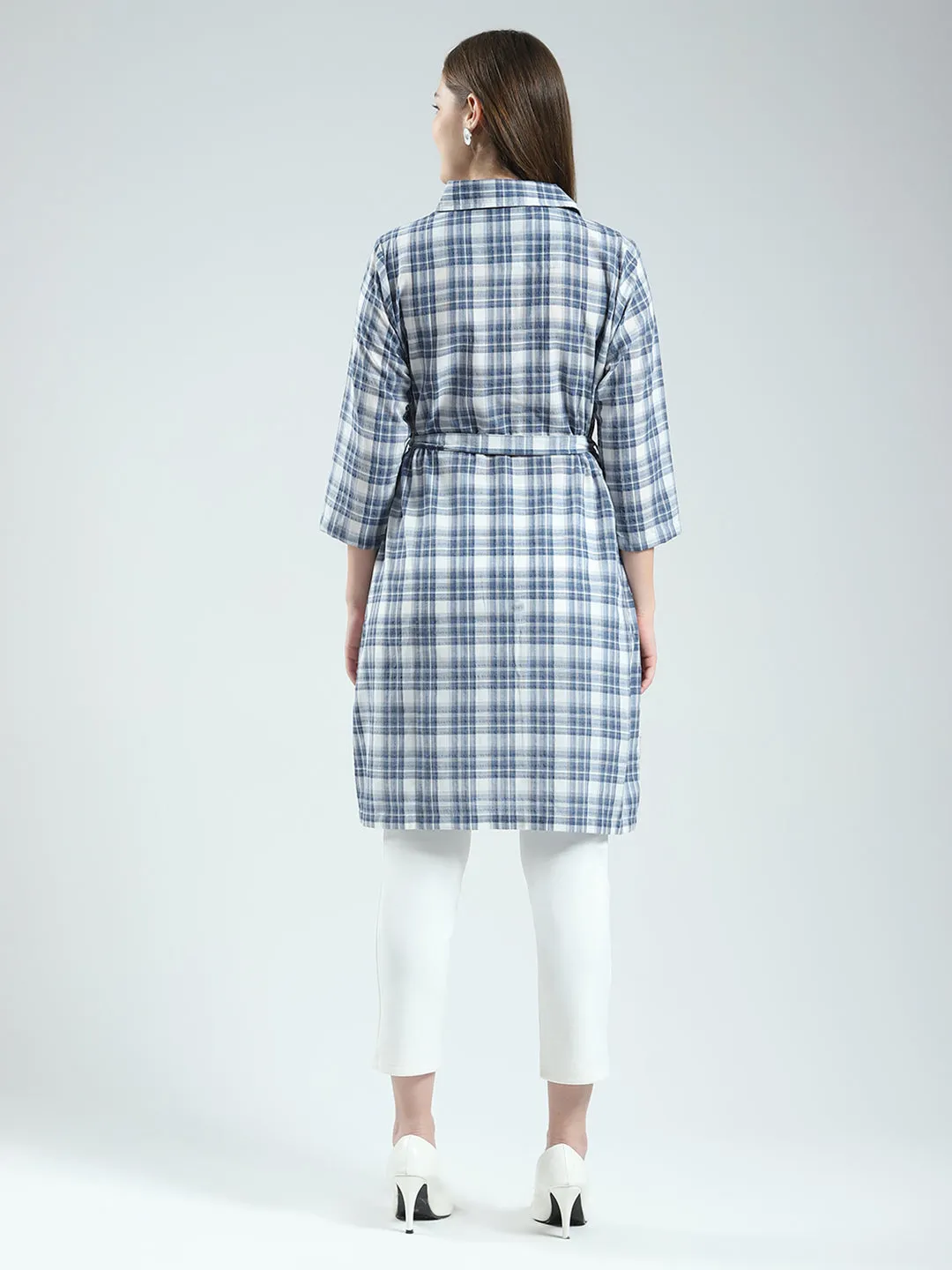 Women Blue Check Collar 3/4th Sleeve Tunic sold by Monte Carlo product image thumbnail 5